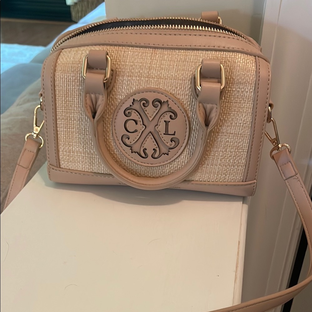 Tan and Cream Crossbody Bag with Adjustable Strap